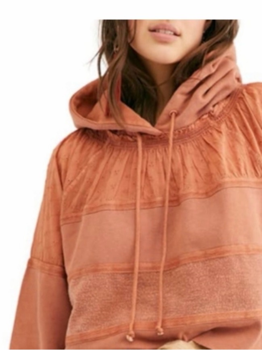 Free people piper pullover eyelet lace hoodie sweatshirt mango orange